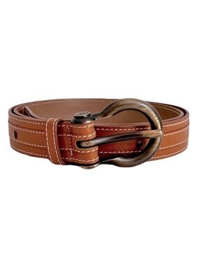 Burberry Brown Leather Top Stitched, Studded Belt, Size 110/40